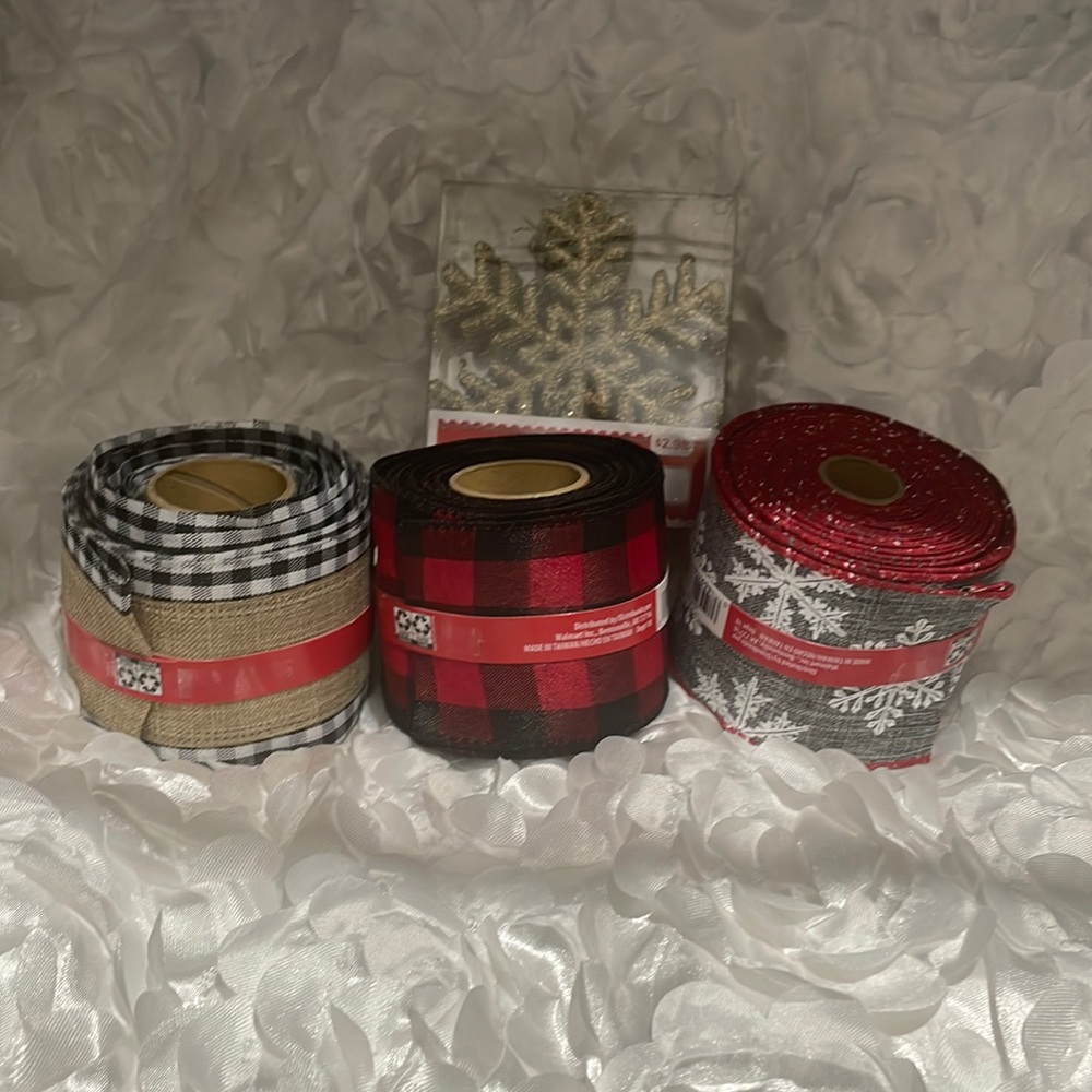 Christmas Ribbon and ornament lot
